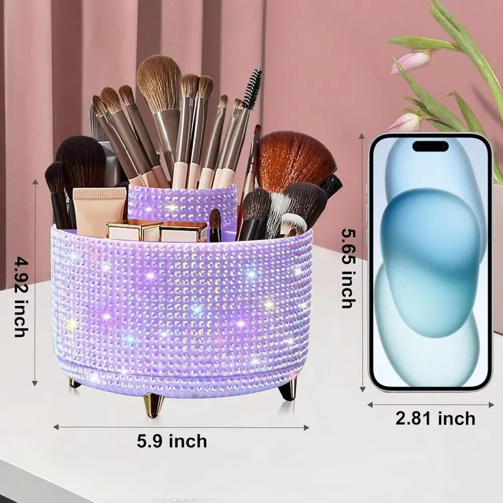 Diesisa 5Slot Makeup Brush Diamond Purple Cup 360° Rotating Makeup Brush Holder